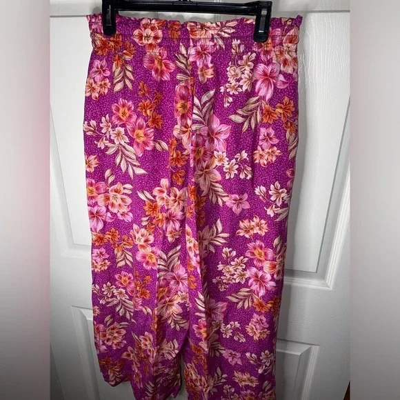 LOFT Breezy Wide Leg Lily Linen Blend Pants Size M, Tropical Spring Break - Picture 6 of 7